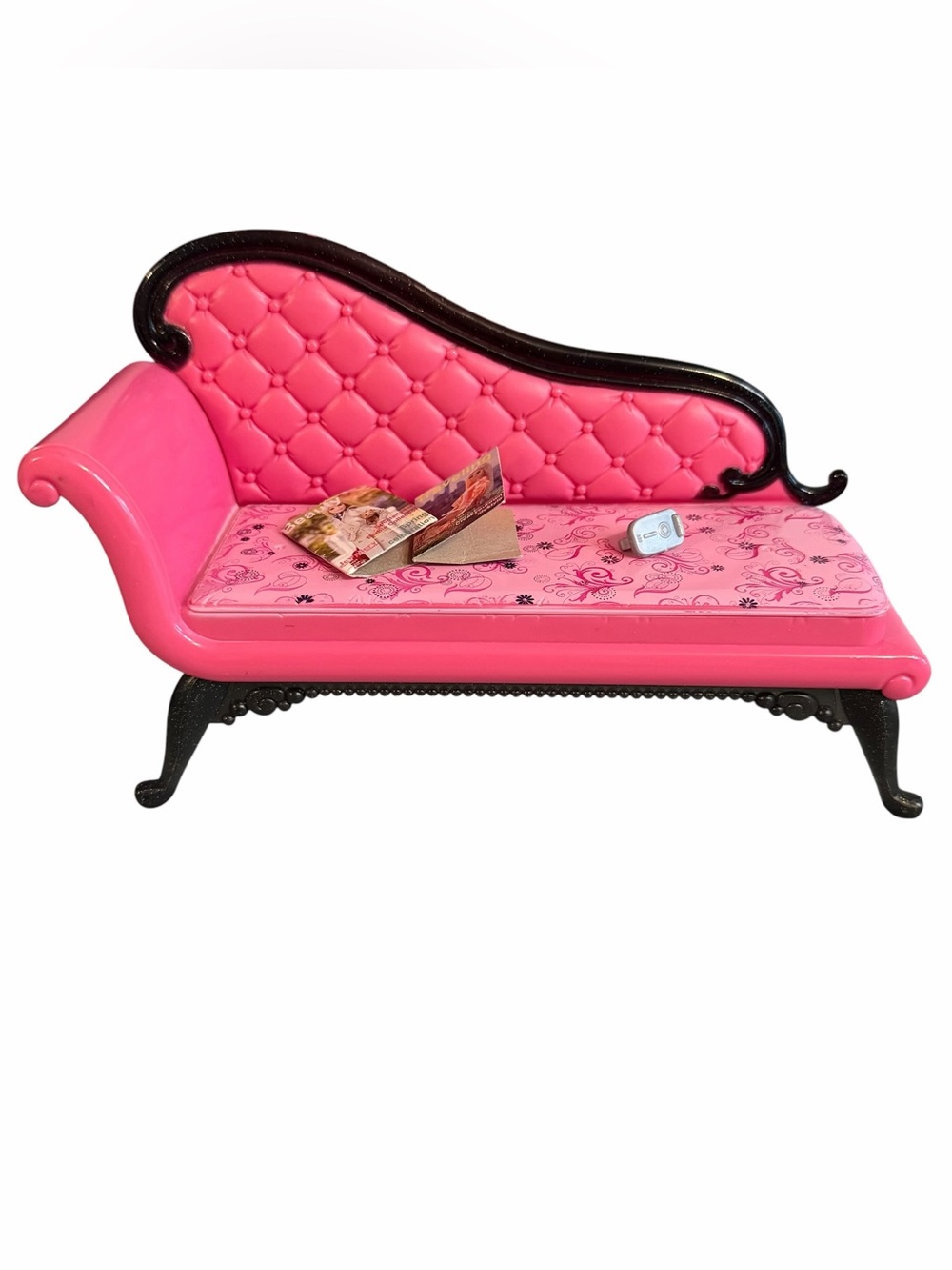 Mattel Hot Pink Chaise Lounge Toy Sofa with Black Trim